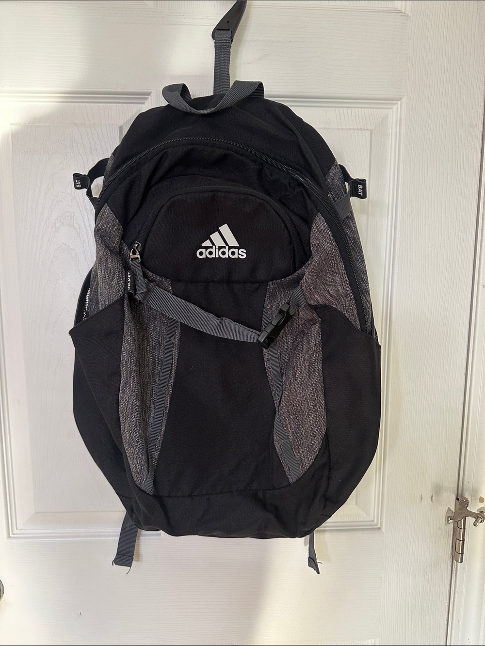 adidas Black and Gray boys baseball Backpack with White Logo